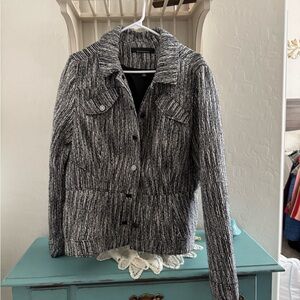 White House Black Market Black & White Textured Knit Blazer